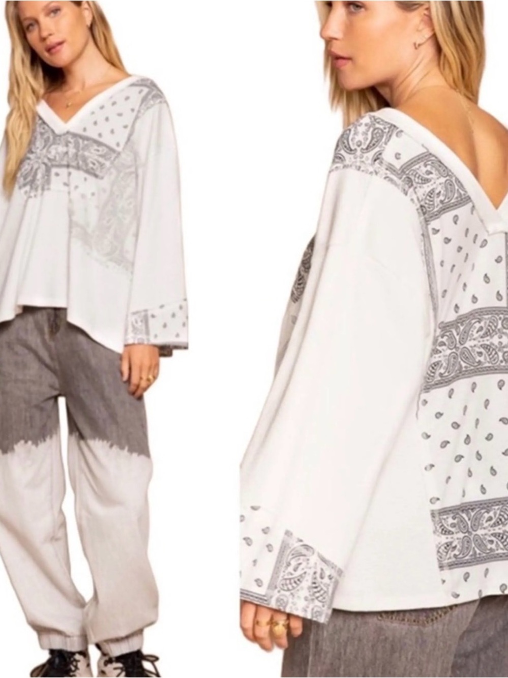 POL White Paisley Bandana Print V-Neck Top